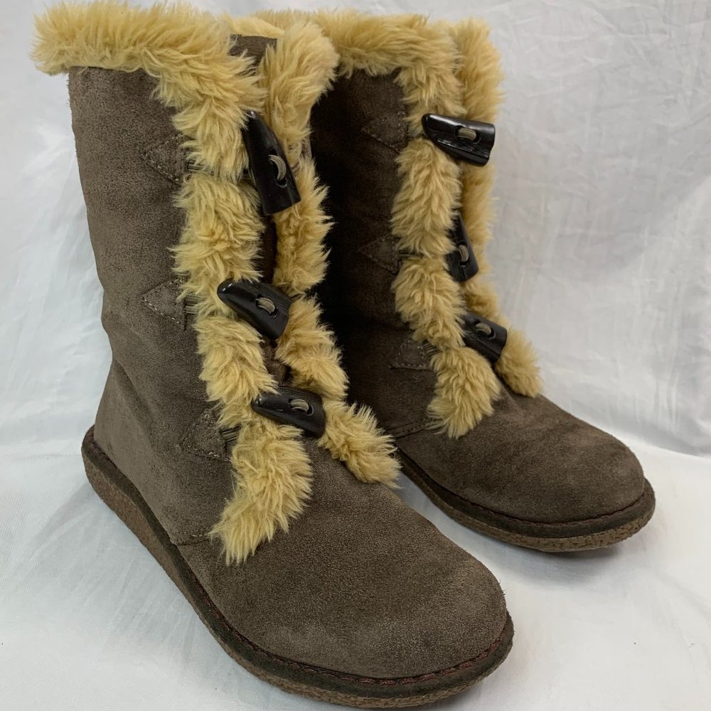 Summit Brown Leather Faux Fur Mid-Calf Moccasin Boots Earth Spirit Size 6.5